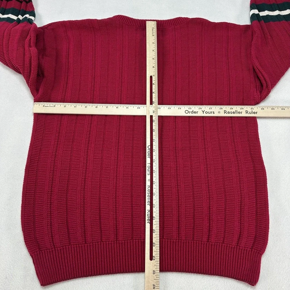 Vintage Jantzen Sweater Mens Large Red Stripe Sleeve Knit Crewneck USA 90s Gramp